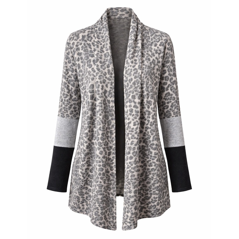 Leopard colorblock long Sleeve Open Front Cardigan Women 2X cozy sweater plus